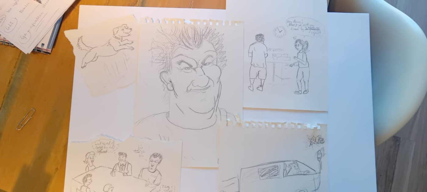 Schetsen en panelen tijdens de workshop